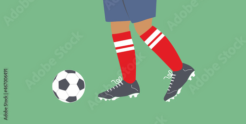 Football. Soccer. Footballer kick the ball. Man or girl playing stadium field soccer. Football game. Active lifestyle and leisure. Sport training. Outdoor activity. Flat vector illustration. Isolated 