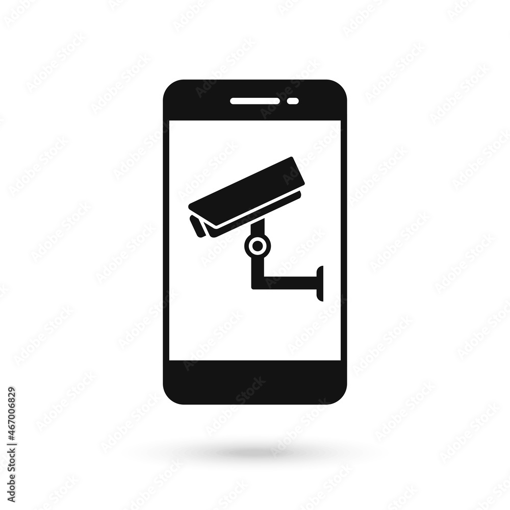 Mobile phone flat design icon with cctv camera Mobile phone flat design icon with cctv camera