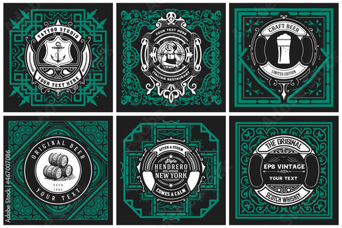 Set of 6 labels. Western style