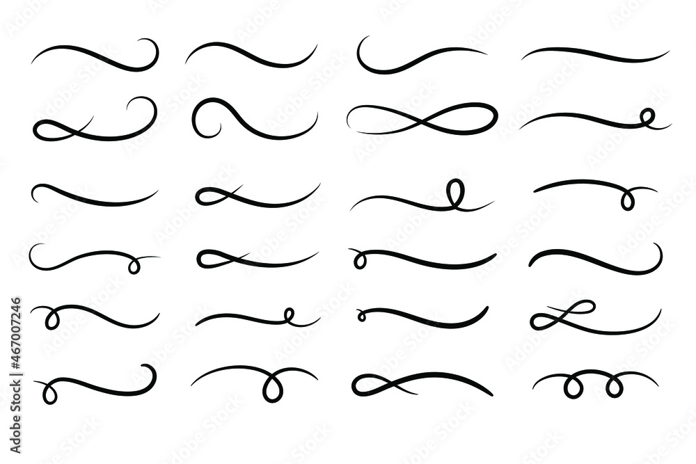 Hand drawn collection of curly swishes, swashes, swoops. Calligraphy swirl. Highlight text elements. Vector illustration. - obrazy, fototapety, plakaty 