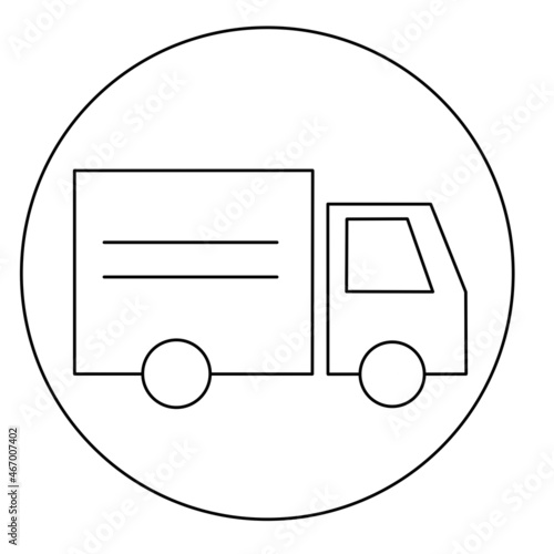 Flat-style delivery truck icon. Raster illustration of a van on a white isolated background. Business concept of trucks. The car icon inside the circle.