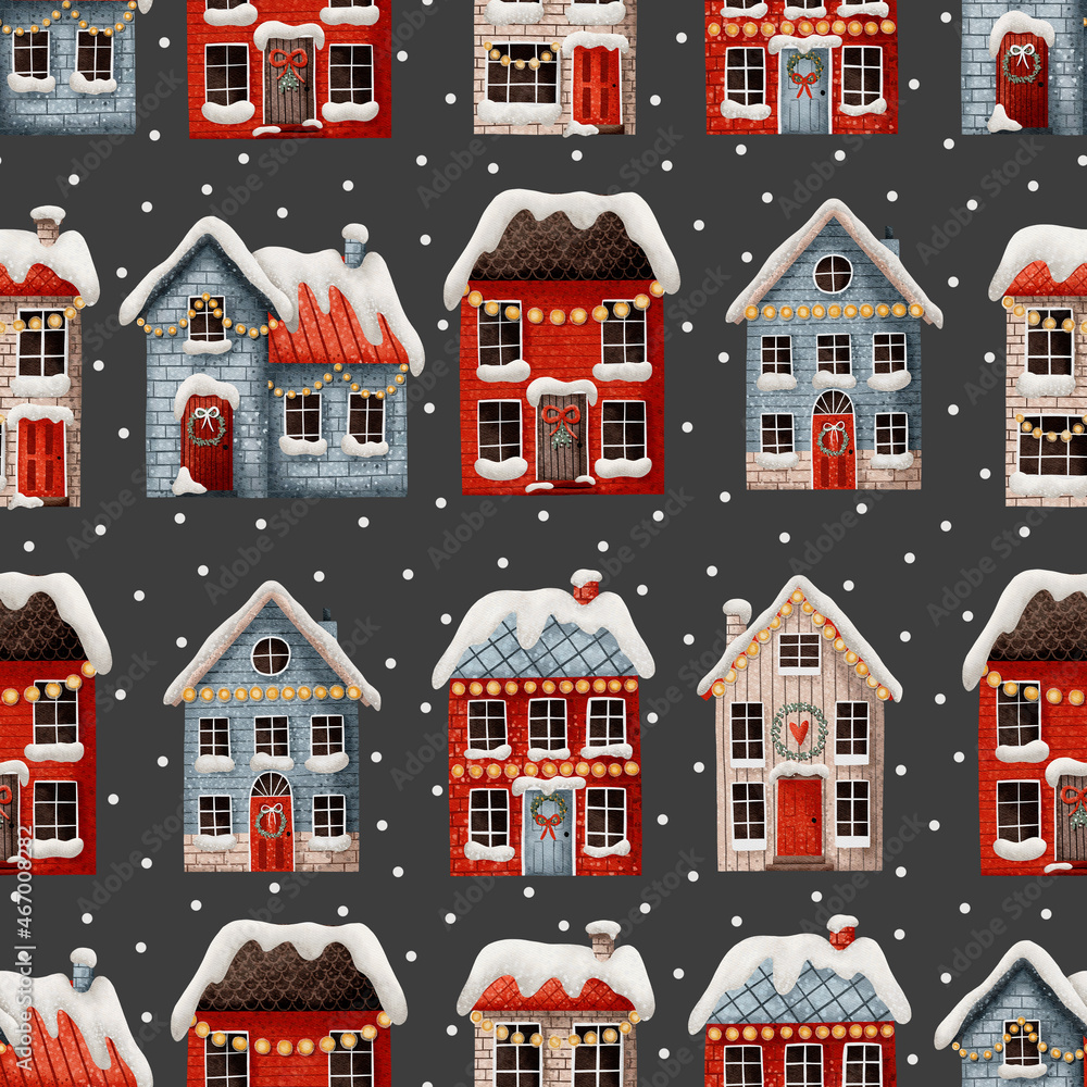 Christmas seamless pattern with christmas houses.