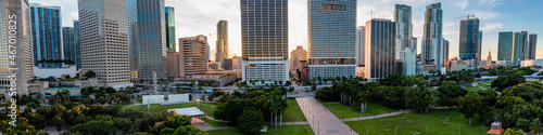 Miami United States- September 19  2021  Panorama view of urban skyline Miami at sunset