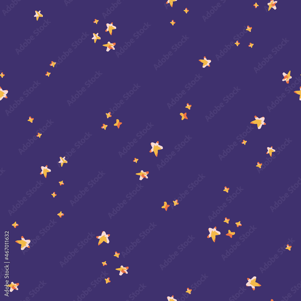 Hand-painted star seamless vector pattern on dark purple background. The abstract cute composition of stars for background, gift wrapping paper, or packaging design. Hand-painted star seamless vector pattern on dark purple background. The abstract cute composition of stars for background, gift wrapping paper, or packaging design.