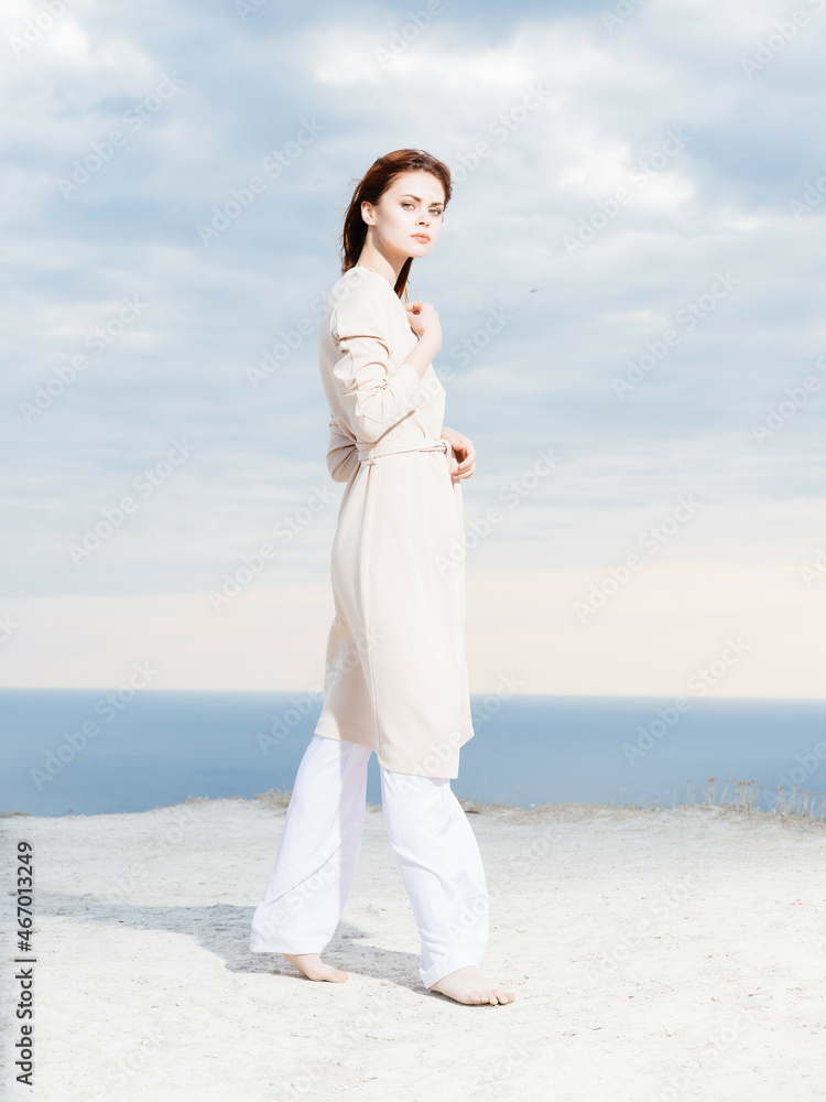 attractive woman walk along the beach sand tropics model Travel attractive woman walk along the beach sand tropics model Travel