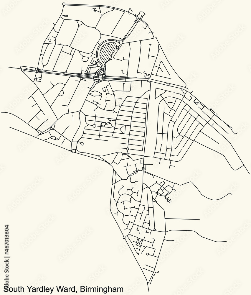 Detailed navigation urban street roads map on vintage beige background of the quarter AAA neighborhood of the English regional capital city of Birmingham, United Kingdom