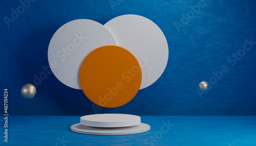 Minimalist geometric product presentation stage. Minimal style branding concept. Pastel cyan azzurre orange color. Modern minimalist render template.