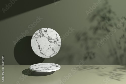 Modern natural background with natural soft light and plant leaves shadows. 3d illustration for brand identity banner with bio, beauty concepts. Perfect for product presentation. Light and shadow