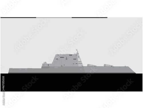 USS ZUMWALT DDG-1000. United States Navy guided missile destroyer. Vector image for illustrations and infographics.