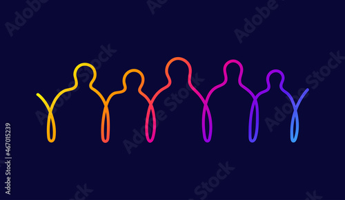 Inclusion and diversity infographic logo people hold hands. People vector for website. Colorful vector elements, isolated on black background.