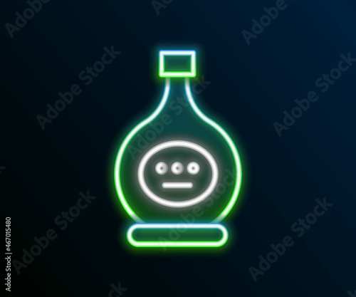 Glowing neon line Bottle of cognac or brandy icon isolated on black background. Colorful outline concept. Vector