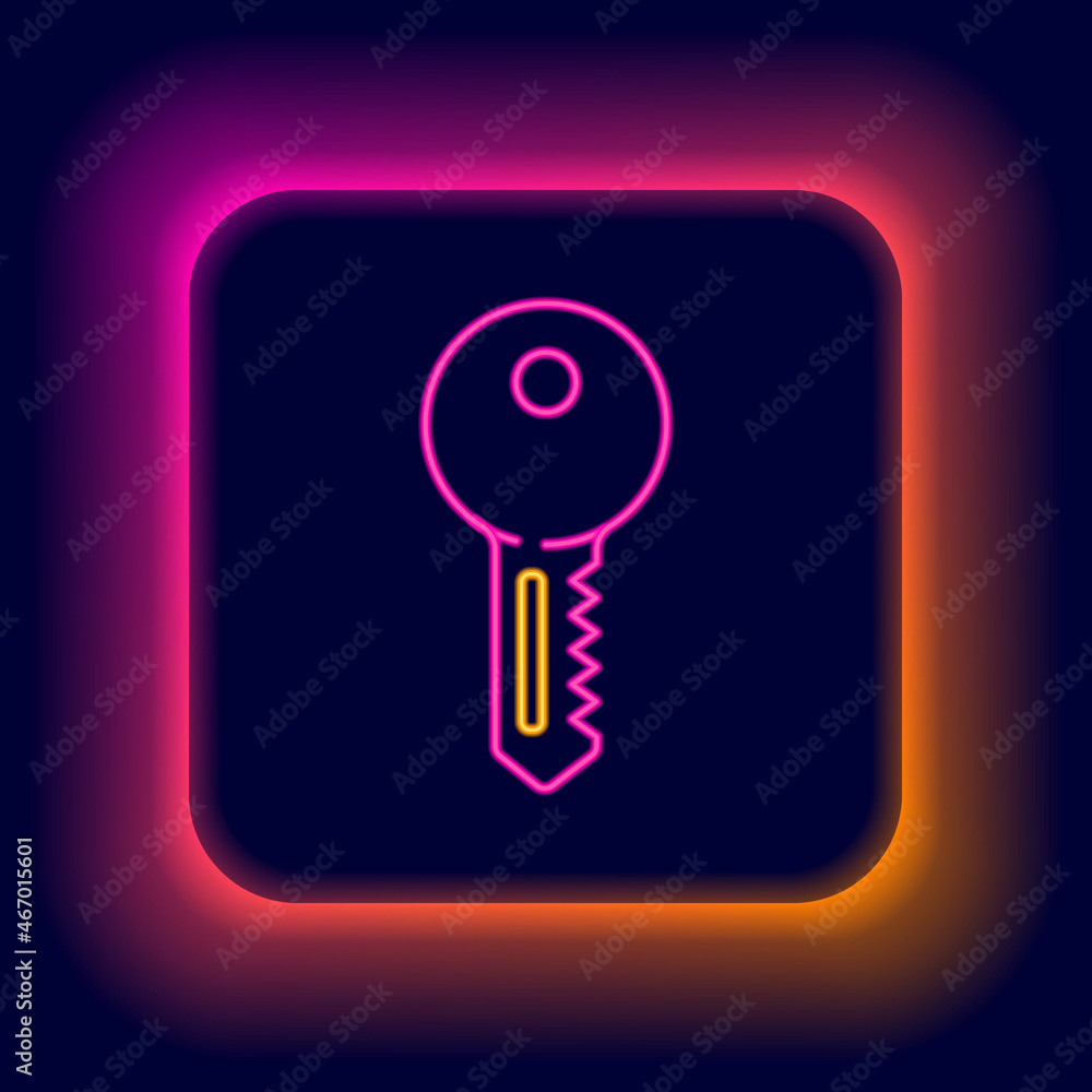 Glowing neon line House key icon isolated on black background. Colorful outline concept. Vector Glowing neon line House key icon isolated on black background. Colorful outline concept. Vector