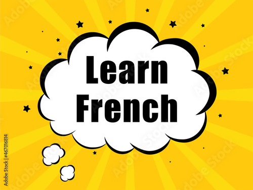 Learn French in yellow bubble background