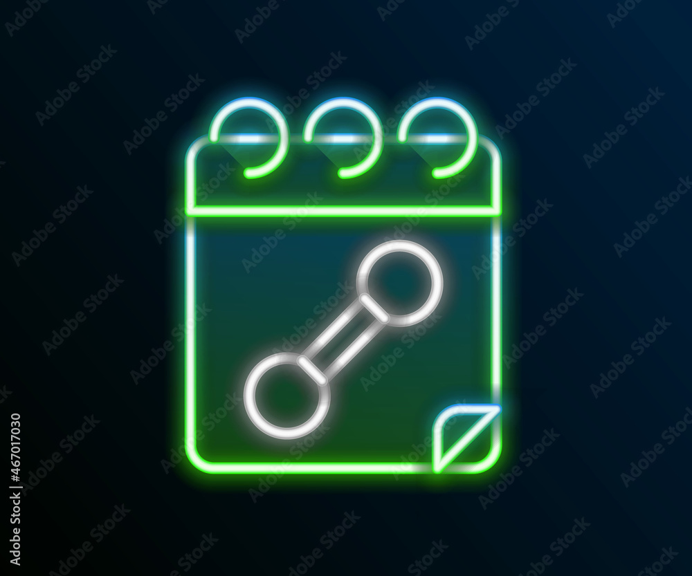 Glowing neon line Calendar fitness icon isolated on black background. Training schedule. Colorful outline concept. Vector Glowing neon line Calendar fitness icon isolated on black background. Training schedule. Colorful outline concept. Vector