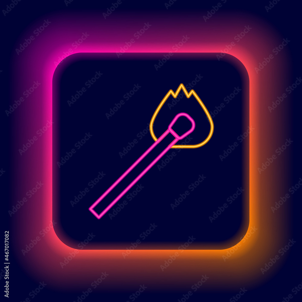Glowing neon line Burning match with fire icon isolated on black background. Match with fire. Matches sign. Colorful outline concept. Vector Glowing neon line Burning match with fire icon isolated on black background. Match with fire. Matches sign. Colorful outline concept. Vector