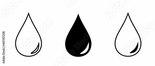Vector black water drop icon set. Flat droplet logo shapes collection.
