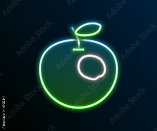 Glowing neon line Genetically modified apple icon isolated on black background. GMO fruit. Colorful outline concept. Vector