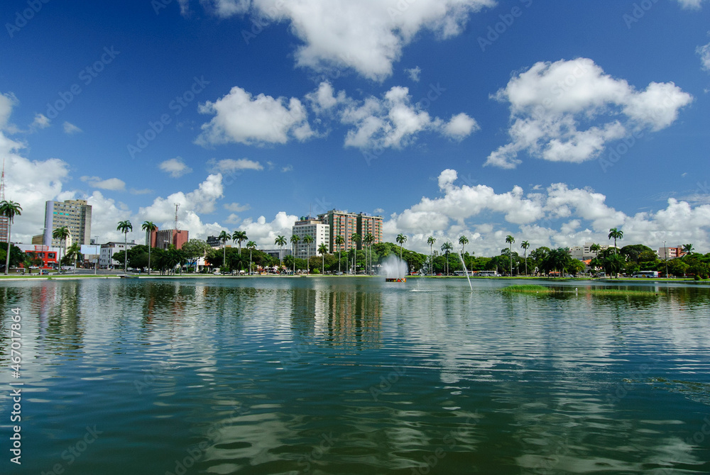 Joao Pessoa, Paraiba, Brazil on April 2, 2021. View of the lagoon of Parque Solon de Lucena located in the city center.
