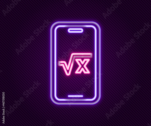 Glowing neon line Square root of x glyph icon isolated on black background. Mathematical expression. Colorful outline concept. Vector