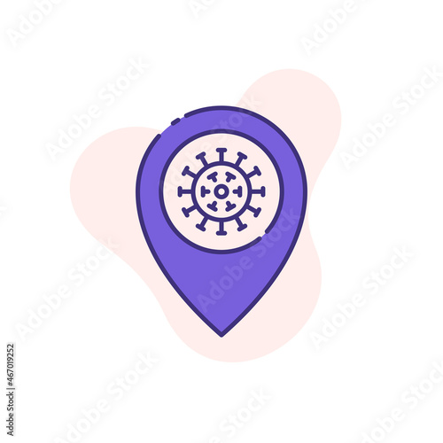 location point coronavirus outbreak on map single flat line icon isolated on white. Perfect outline symbol Coronavirus Covid 19 pandemic banner. Quality flat design element