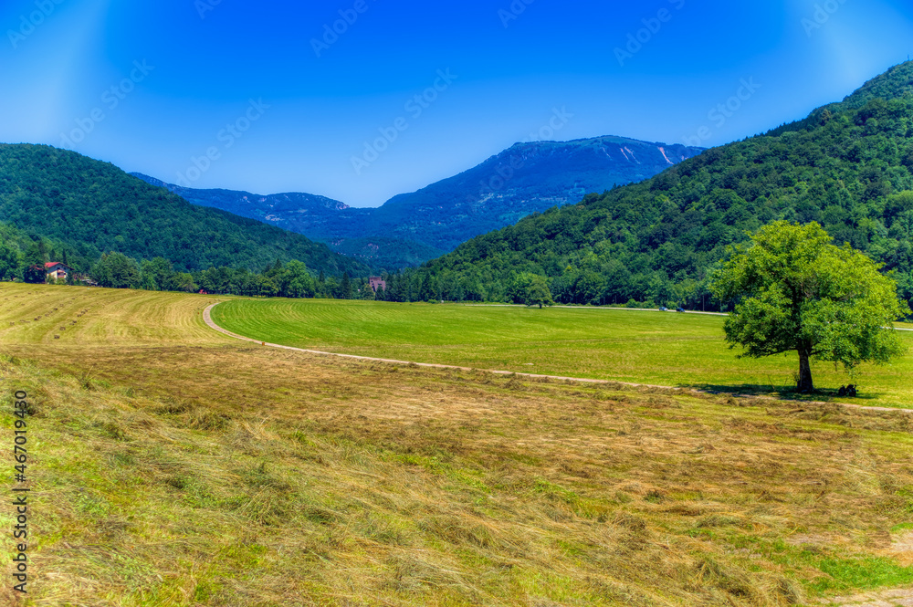 Natural mountain landscape during sunny summer day.