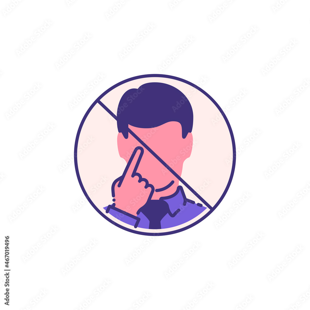 do not touch your face with dirty hands single flat line icon isolated on white. Perfect outline symbol Prevention Coronavirus Covid 19 pandemic banner. Quality design warning flat design element