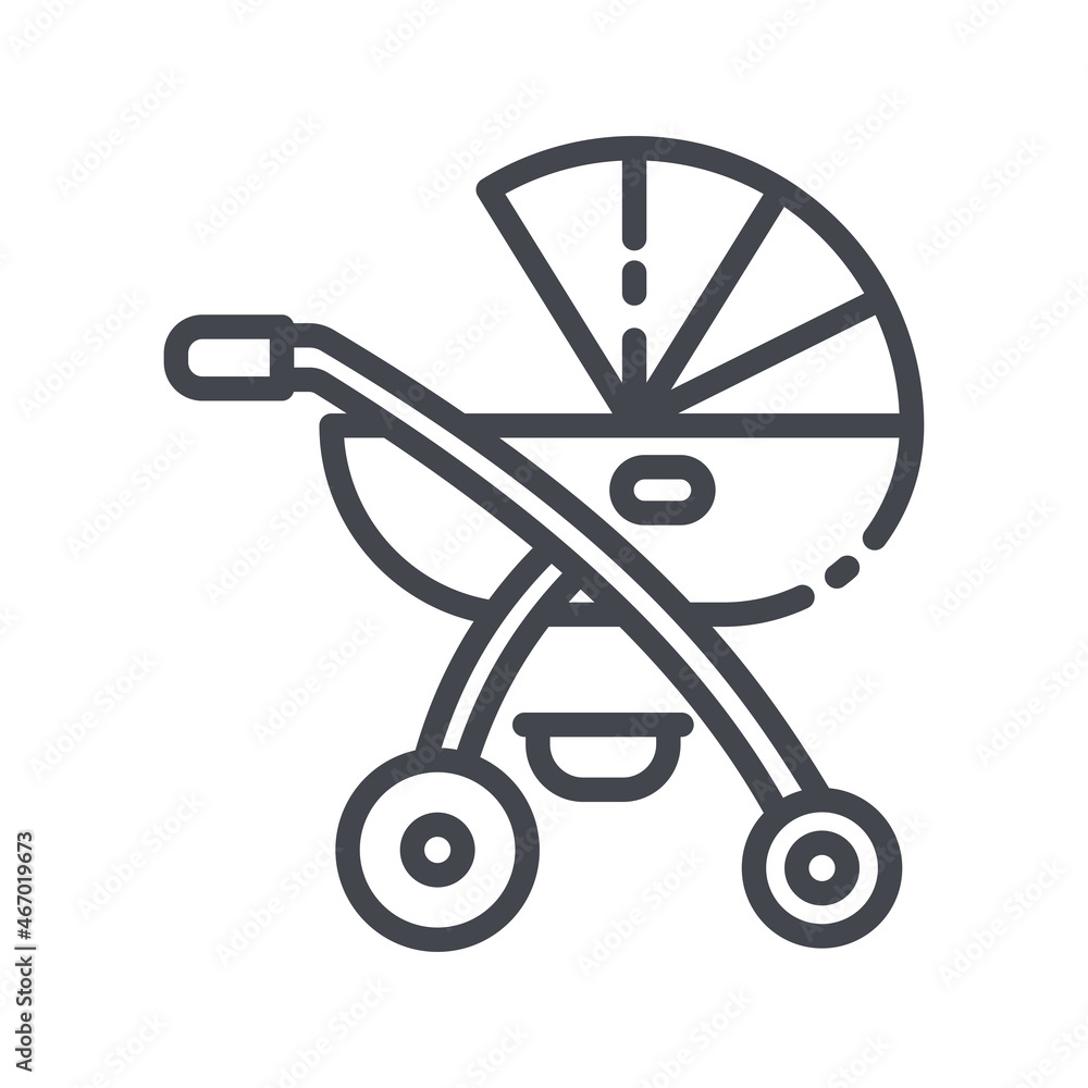 Baby pram sign line icon isolated on transparent background. Baby pram sign line icon isolated on transparent background.