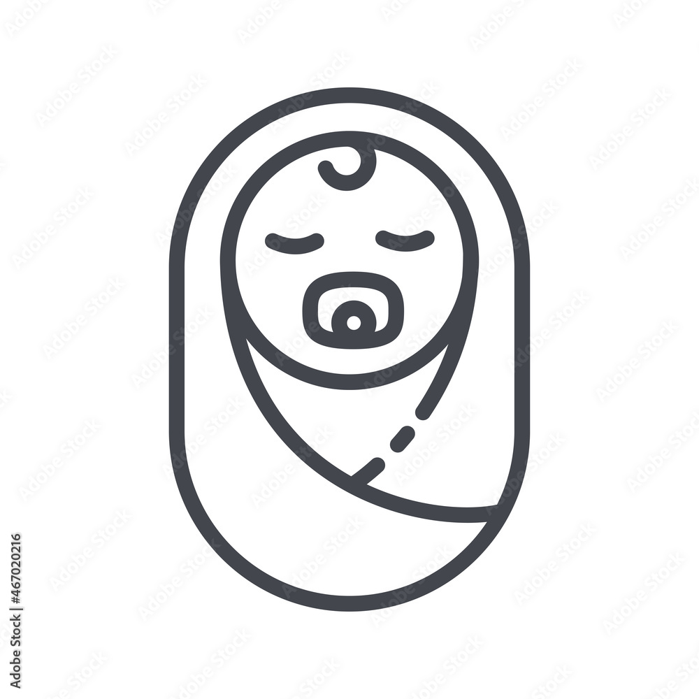 Obraz premium Swaddled baby line icon isolated on transparent background.