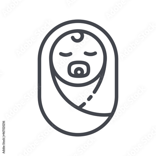 Swaddled baby line icon isolated on transparent background.