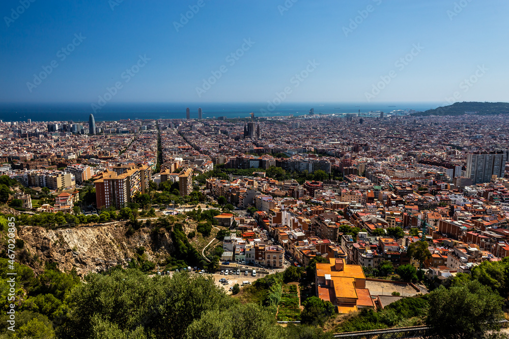 view of the panorma of Barcelona from (Spain) from MUHBA Turó de la Rovira