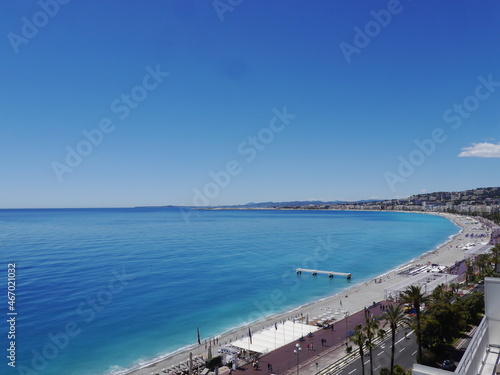 Panoramic View of a Beautiful Beach in Europe (Promenade des Anglais, Nice, South of France) - French Riviera