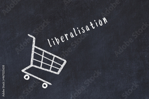 Φωτογραφία Chalk drawing of shopping cart and word liberalisation on black chalboard