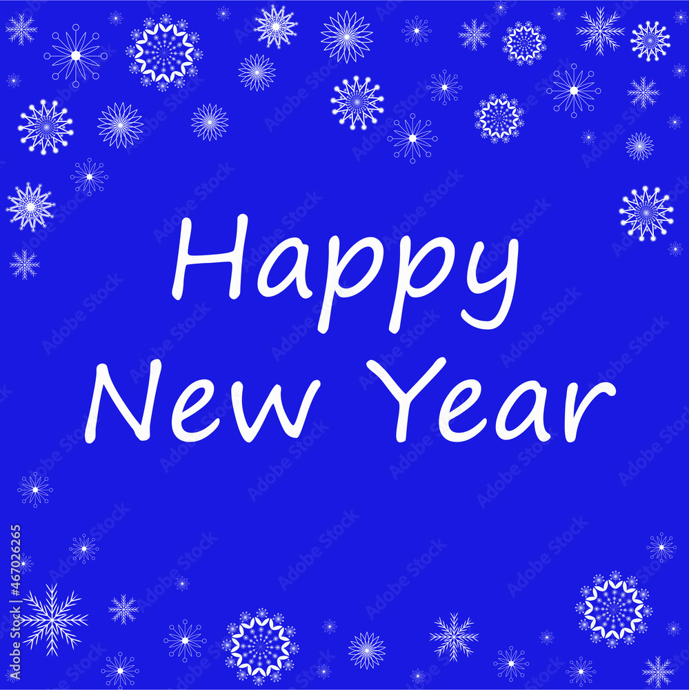 Happy New Year with snowflakes on a blue background