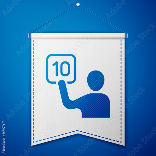 Blue Assessment of judges icon isolated on blue background. White pennant template. Vector