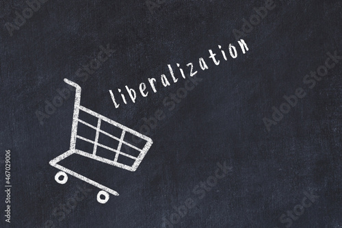 Φωτογραφία Chalk drawing of shopping cart and word liberalization on black chalboard