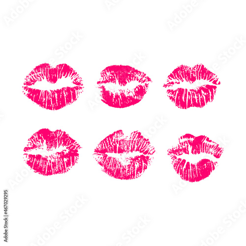 Red lips. Woman s lips. Print of red lips. Red lips imprint isolated on white background. Red seal. Valentine s Day stamp. Symbol of February 14