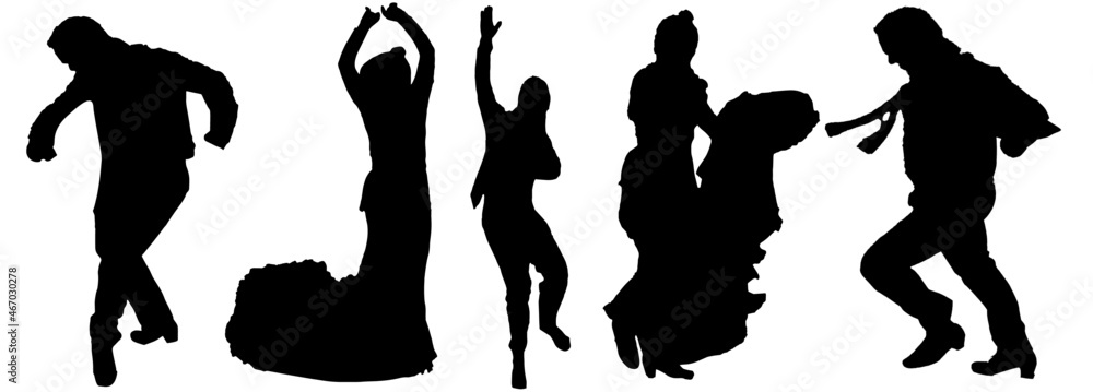 Flamenco dancers. Vector illustration flamenco dance silhouettes with art Flamenco dancers. Vector illustration flamenco dance silhouettes with art