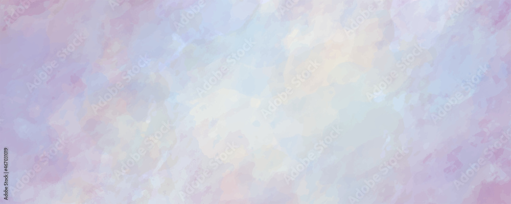 Vector watercolor texture for cards. Hand drawn vector texture. Sky, light, cloud, blue, pink, white. Pastel color watercolour blur banner. 