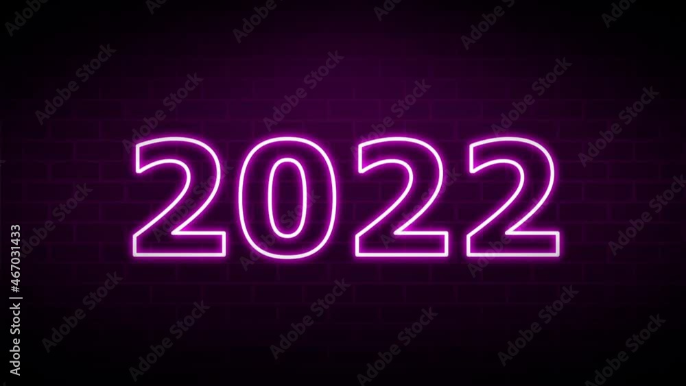 The concept of a New year. Happy New Year 2022. Neon sign. 4K Animation The concept of a New year. Happy New Year 2022. Neon sign. 4K Animation