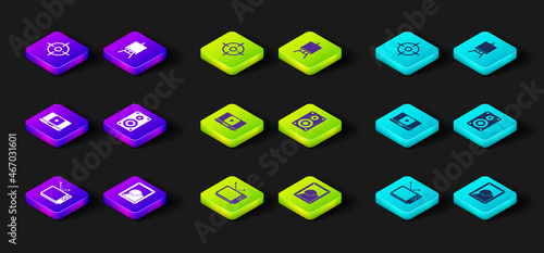 Set Retro tv, Picture landscape, Online play video, Stereo speaker, Easel or painting art boards and Target sport icon. Vector