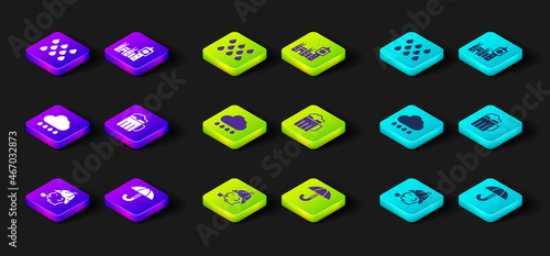 Set Sherlock Holmes, Umbrella, Cloud with rain, Wooden beer mug, Big Ben tower and Water drop icon. Vector