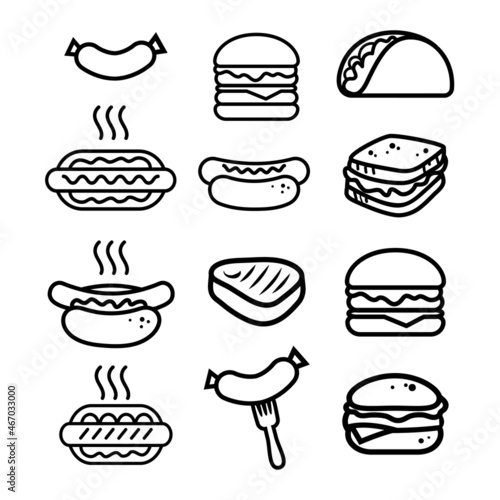 Fast food line icons set