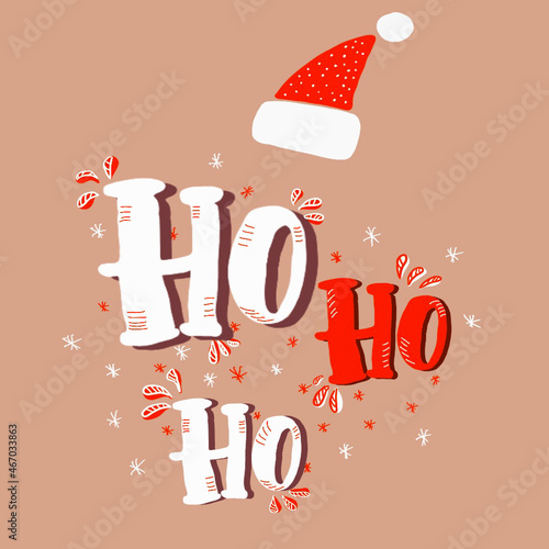 Hand drawn vector Merry Christmas rough freehand graphic greeting design element with handwritten modern calligraphy phase Ho ho ho isolated on beuge  background.Ho ho ho - Hand written lettering 