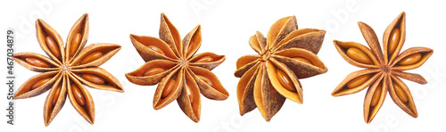 Star anise collection, isolated on white background