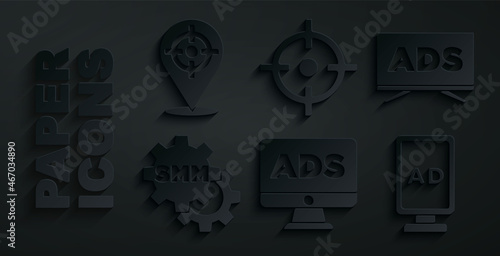Set Advertising, Social media marketing, Target sport and icon. Vector