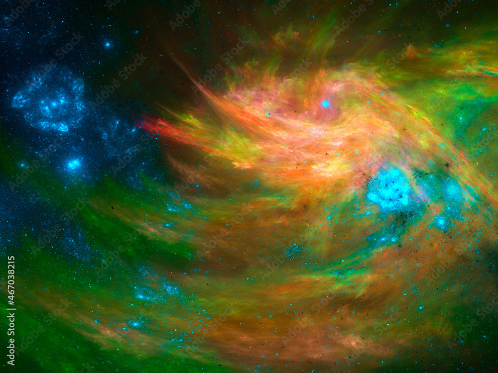 Fototapeta premium Colored strokes and glowing dots - abstract space theme background