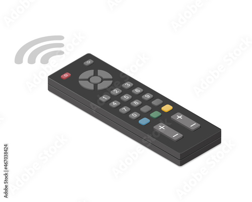 TV remote control. Isometric colored vector Illustration. Isolated on white background. 
