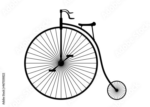 Vintage style high wheel bike illustraton. Retro travel bicycle vector design. Romantic 18th 19th century bike design isolated on white background.