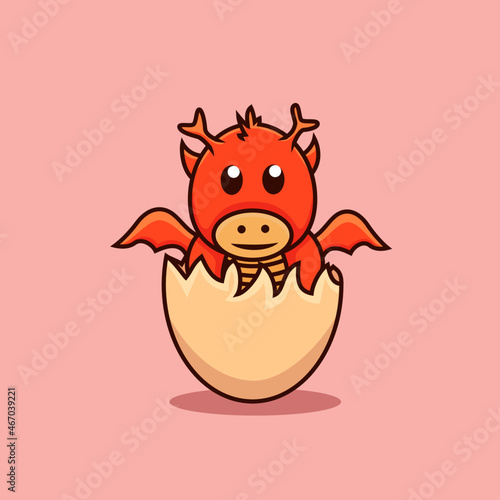 cute baby dragon hatch from egg cartoon illustration vector editable for icon or decoration