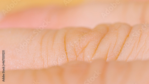 MACRO: Detailed close up shot of an unrecognizable fair skinned woman's fingers.